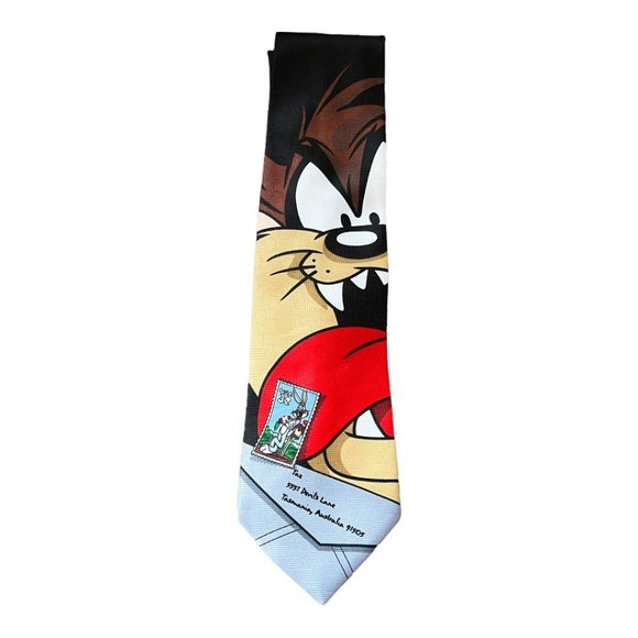 Vintage TAZ Looney Tunes Necktie Retro Stamp Collection 1997 - Picture 1 of 6